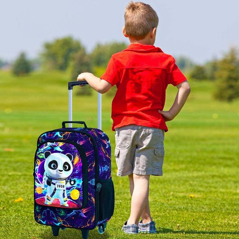 FTJCF Store 18" Boys Suitcase, Kids Toddler Carry on Luggage with Wheels, Cool Panda Travel Rolling Set(Black) - Image 2